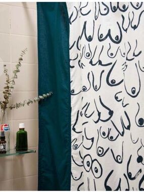 Gravel & Gold printed boobs cotton shower curtain teal trim